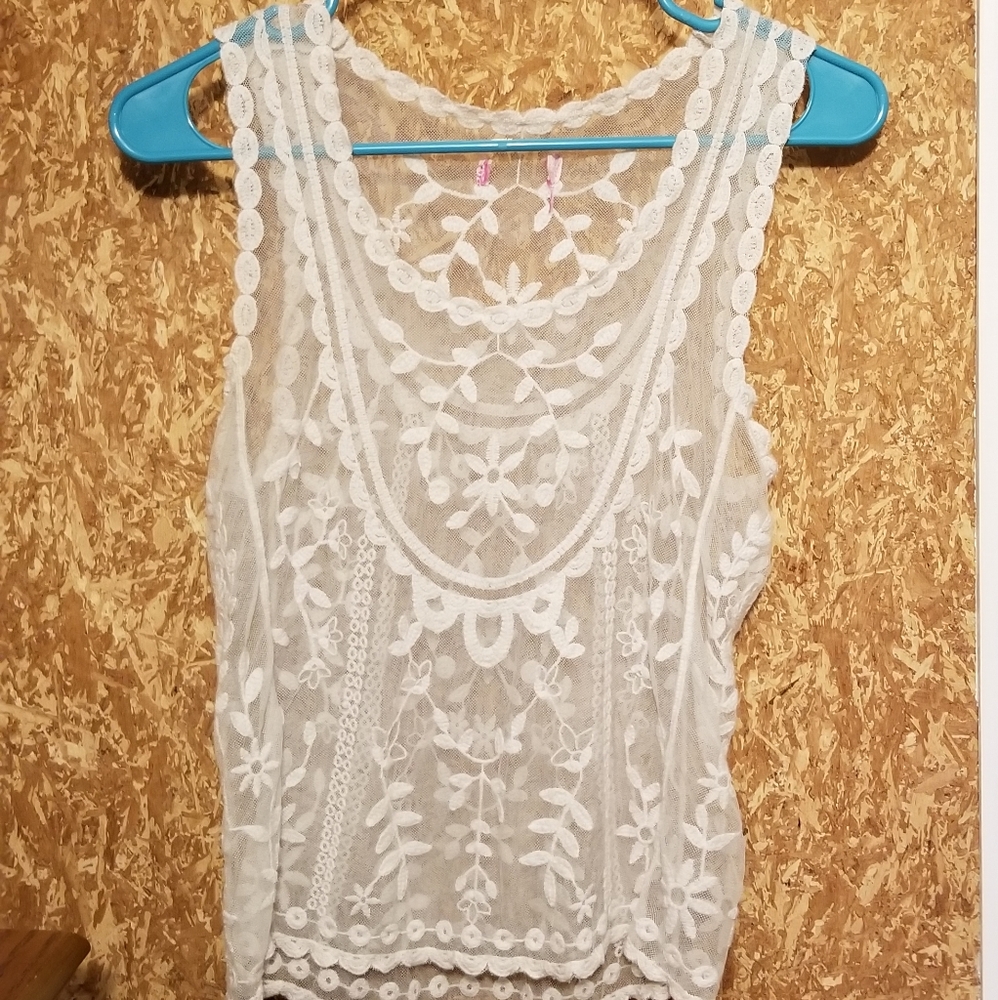 Sheer embroidered tank top